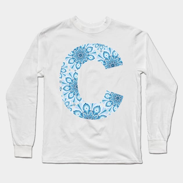 Mandala Letter Capital C Blue Long Sleeve T-Shirt by Shaseldine